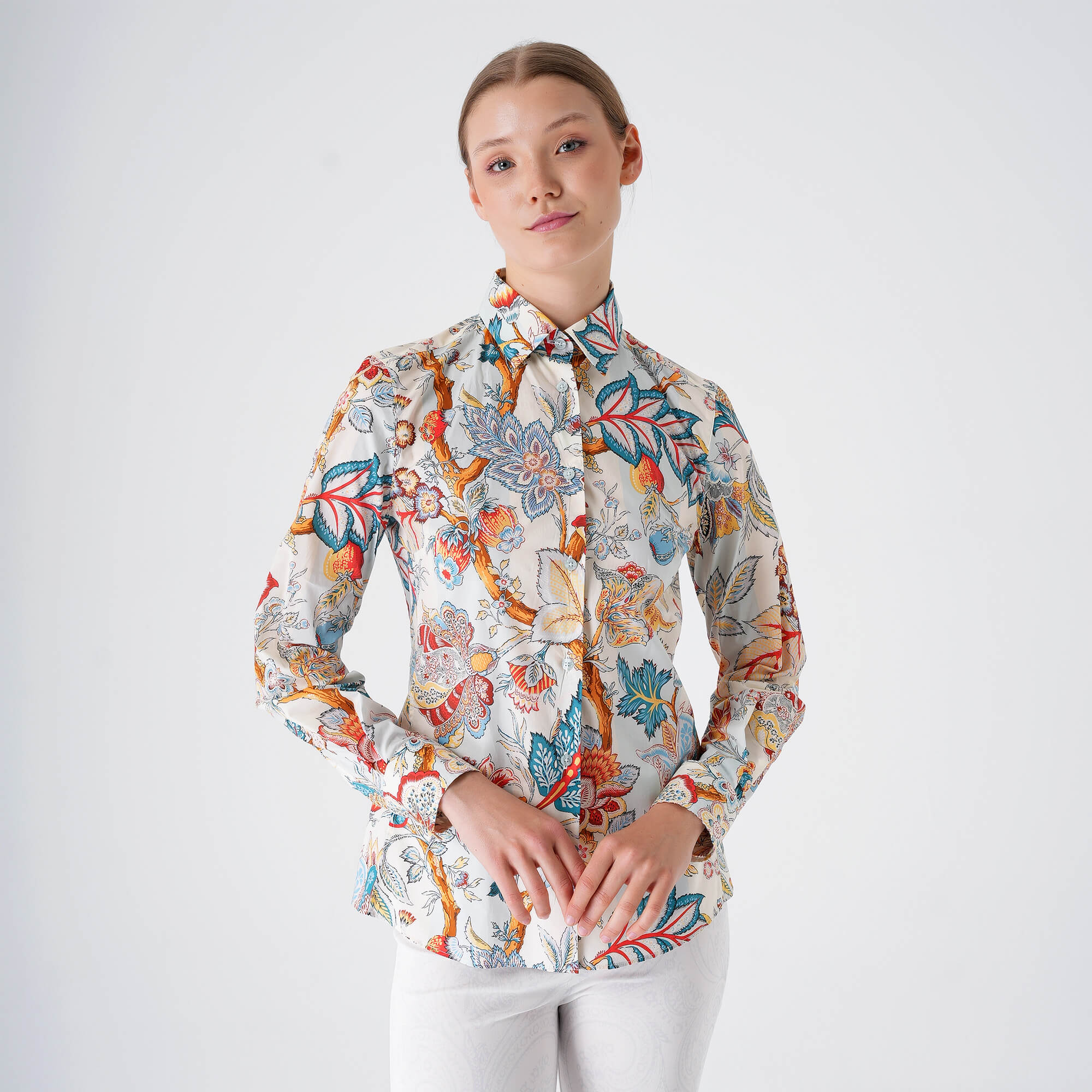 Etro - Baby Blue & Red Yellow Floral Paisley Cotton Shirt 